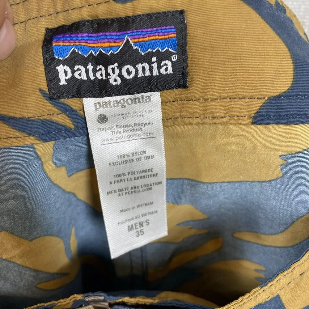 Patagonia Board Shorts Mens 35 Blue Brown Floral Print Drawstring Surf Quick Dry